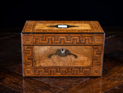 WALNUT PARQUETRY BRASS MOTHER OF PEARL INLAID TEA CADDY C1880 - ADDITIONAL PHOTO 5