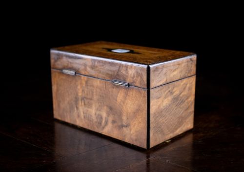 WALNUT PARQUETRY BRASS MOTHER OF PEARL INLAID TEA CADDY C1880 - ADDITIONAL PHOTO 15