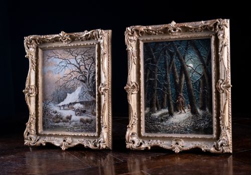 PAIR OF RURAL SCENES AT DUSK EVENING DATED 1838 OIL ON BOARD - ADDITIONAL PHOTO 11