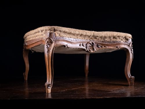 LOUIS XV STYLE CARVED BEECH FOOT STOOL C1900 - ADDITIONAL PHOTO 5