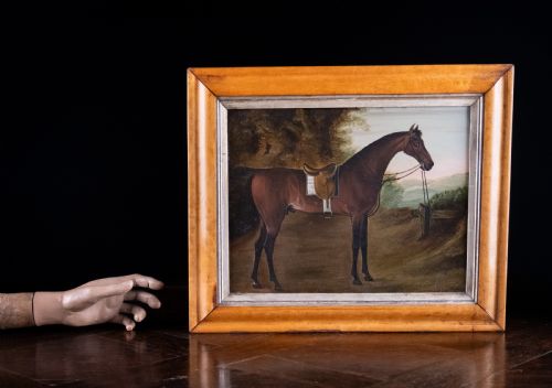 EARLY 19TH CENTURY PORTRAIT OF A BAY HUNTER HORSE OIL ON BOARD - ADDITIONAL PHOTO 3