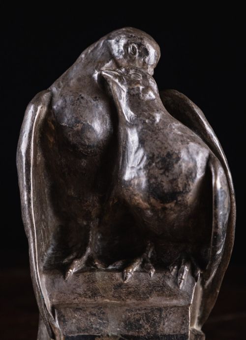 FREDERIQUE CEDERLUNDOZANNE 18801966 NICKEL BRONZE EMBRACING PIGEONS - ADDITIONAL PHOTO 1