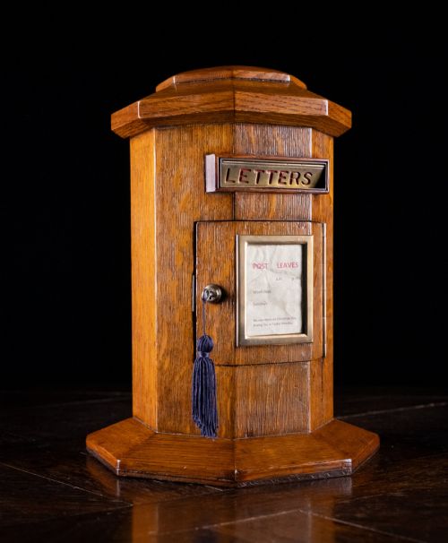 Octagonal Country House Oak Pillar Post Box, C.1900