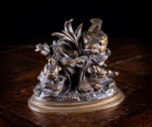 Louis Emile Cana (1845 - C.1895) - Bird, Nest and Fledgings. Bronze.