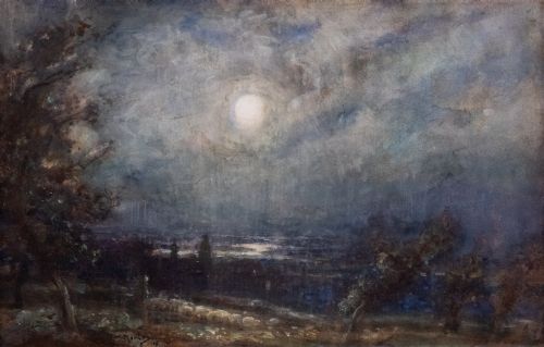 Thomas William Morley (1859-1925) - Moonlit Coastal Landscape. Watercolour.