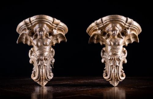 Gilt Terracotta Winged Siren Wall Brackets (With Provenance), C.1890