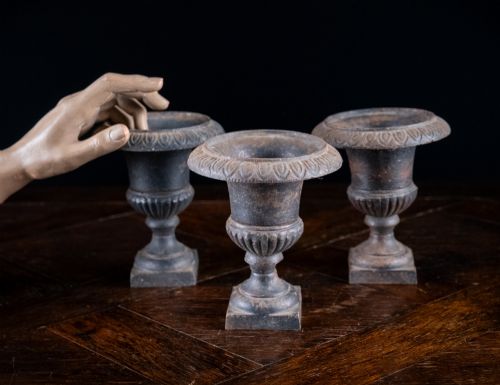 Three Miniature Cast Iron Urns