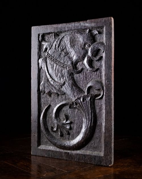 Carved Crouching Dragon Oak Panel, C.1880