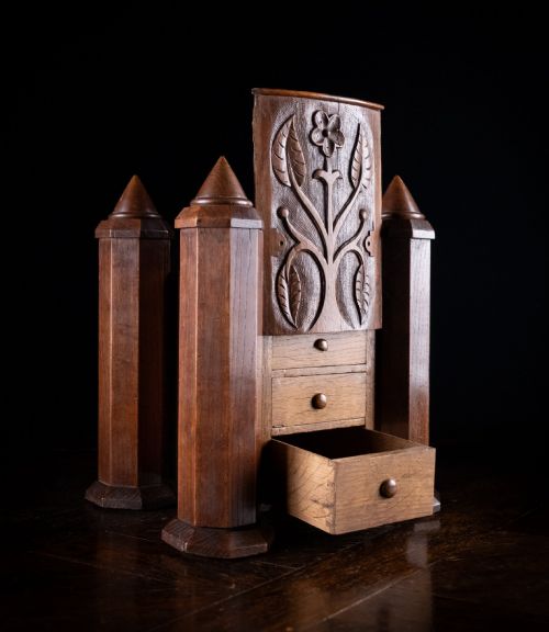 19th Century Irish Carved Oak Castle Jewellery Box