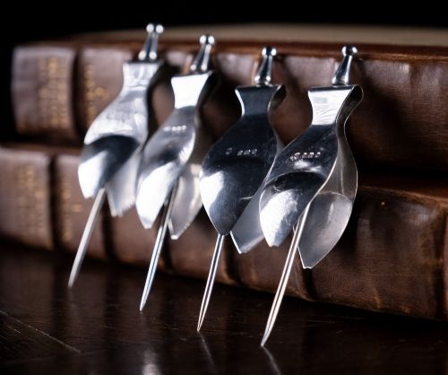 Rare Set Of Four Silver Cocktail Lemon Wedge Squeezers by Richard Comyns, 1930.