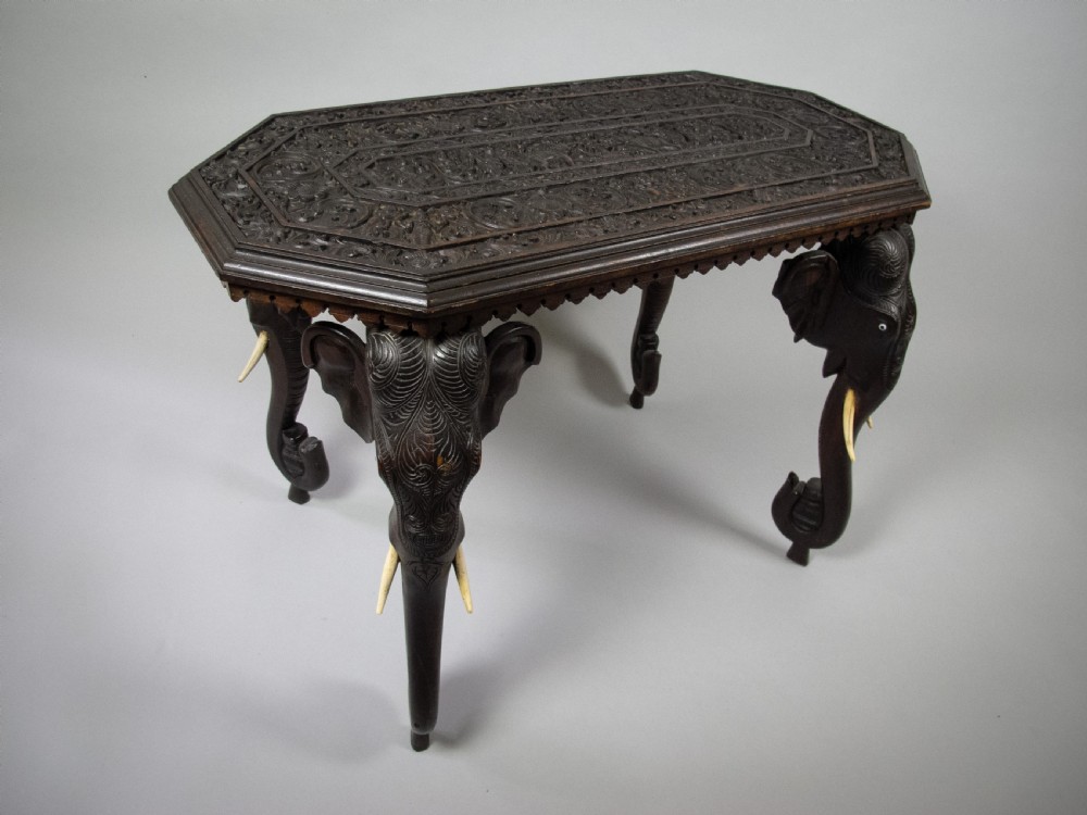 Large 19th Century Anglo Indian Carved Rosewood Table With Elephant Head Legs View V