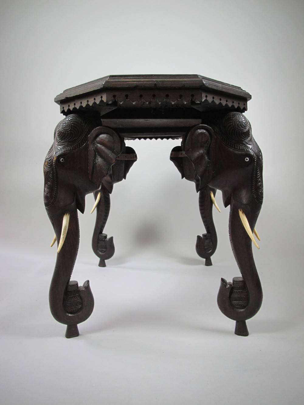 Large 19th Century Anglo Indian Carved Rosewood Table With Elephant Head Legs View II
