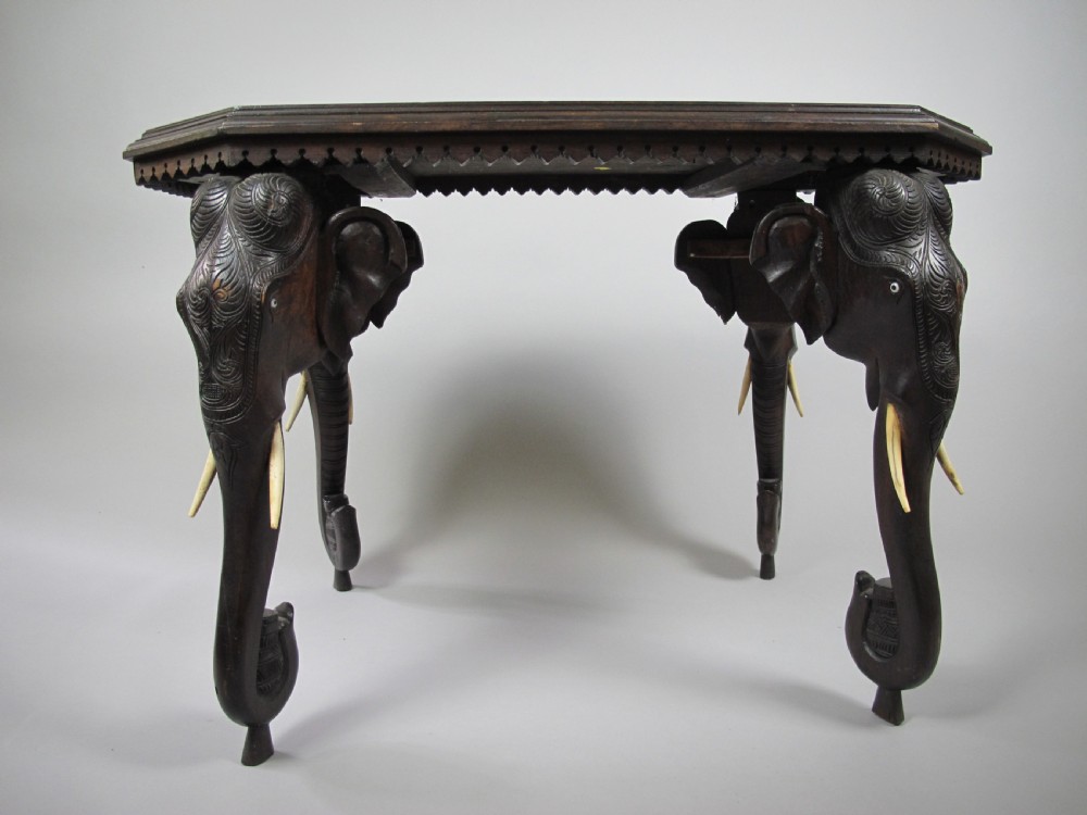 Large 19th Century Anglo Indian Carved Rosewood Table With Elephant Head Legs View III