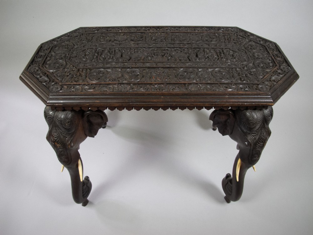 Large 19th Century Anglo Indian Carved Rosewood Table With Elephant Head Legs View IV