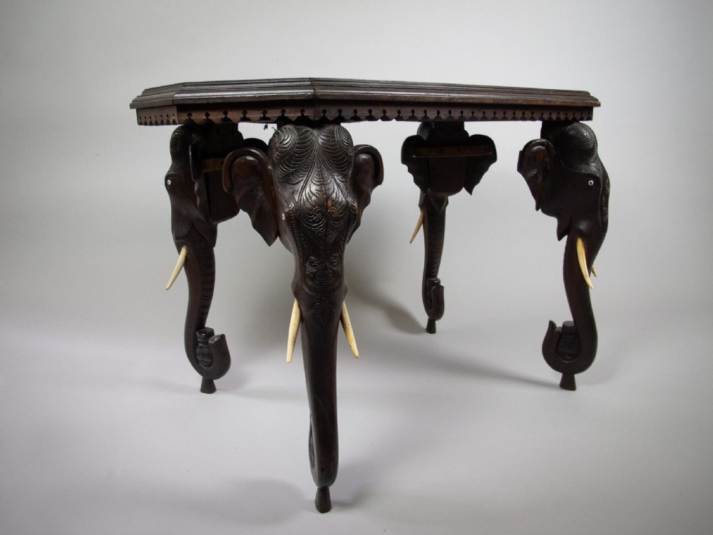 Large 19th Century Anglo Indian Carved Rosewood Table With Elephant Head Legs