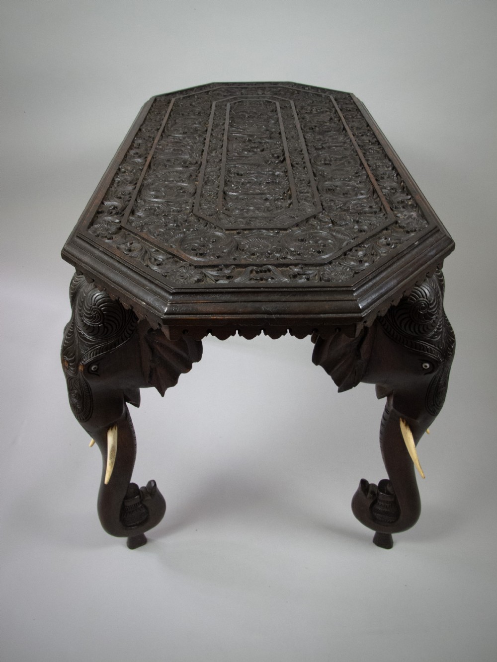Large 19th Century Anglo Indian Carved Rosewood Table With Elephant Head Legs View IX
