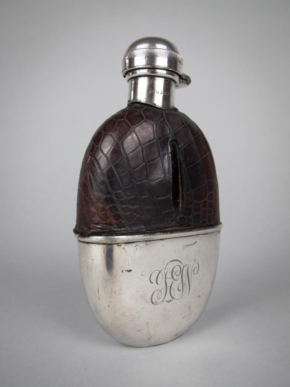 George V Silver & Crocodile Leather Hip Flask by E A Jacob, London, 1914. View III