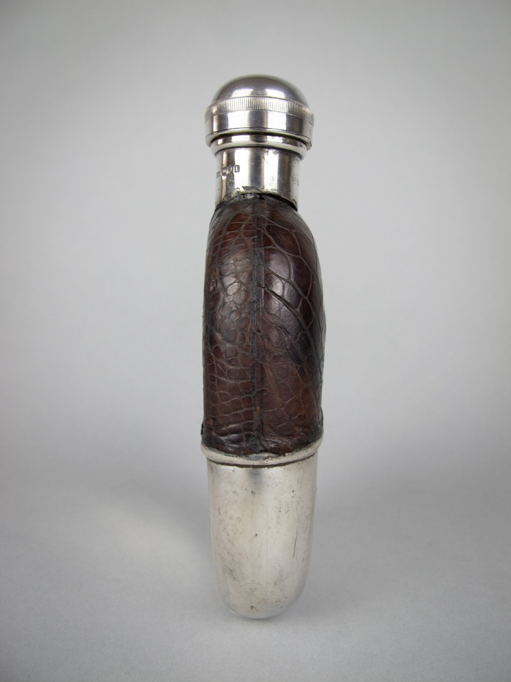 George V Silver & Crocodile Leather Hip Flask by E A Jacob, London, 1914. View VI