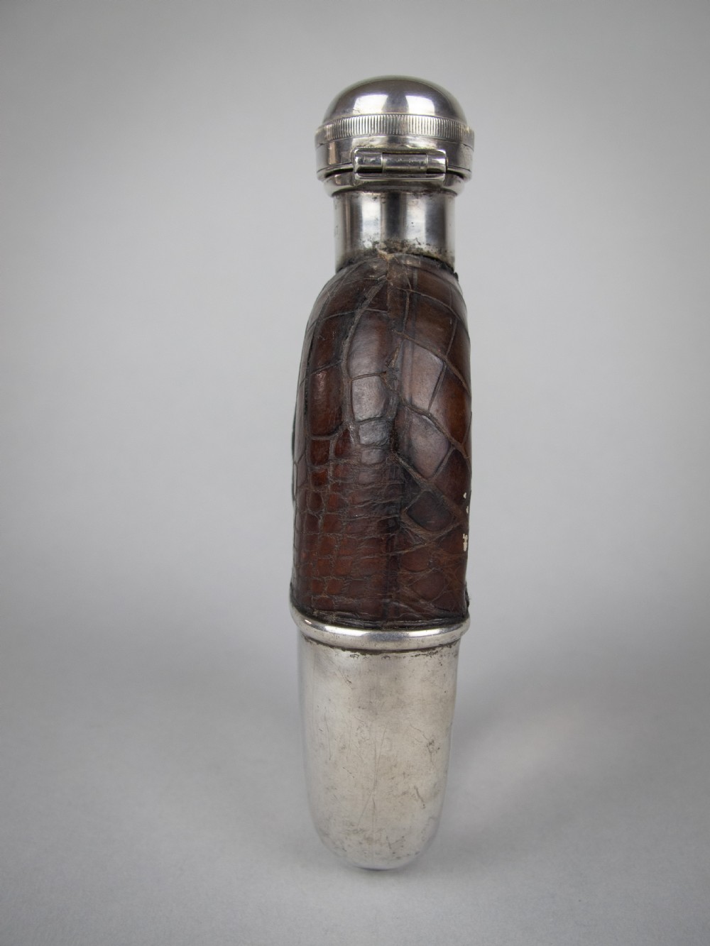 George V Silver & Crocodile Leather Hip Flask by E A Jacob, London, 1914. View VII