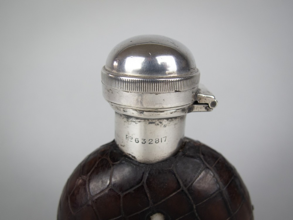 George V Silver & Crocodile Leather Hip Flask by E A Jacob, London, 1914. View VIII