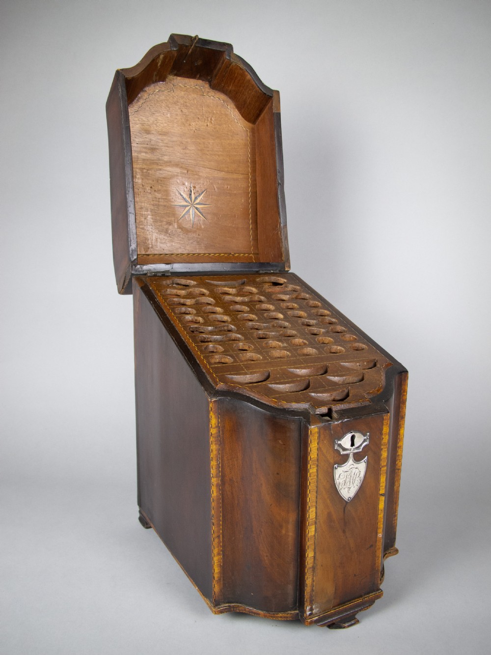 George III Flame Mahogany Cross-Banded Cutlery Box with Original Interior.