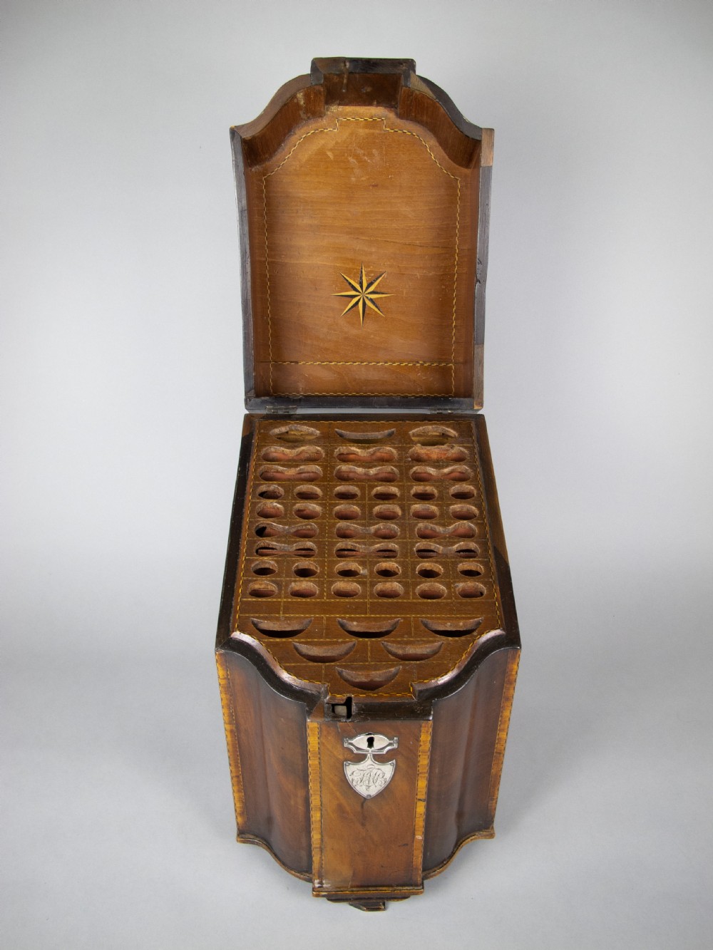 George III Flame Mahogany Cross-Banded Cutlery Box with Original Interior. View II