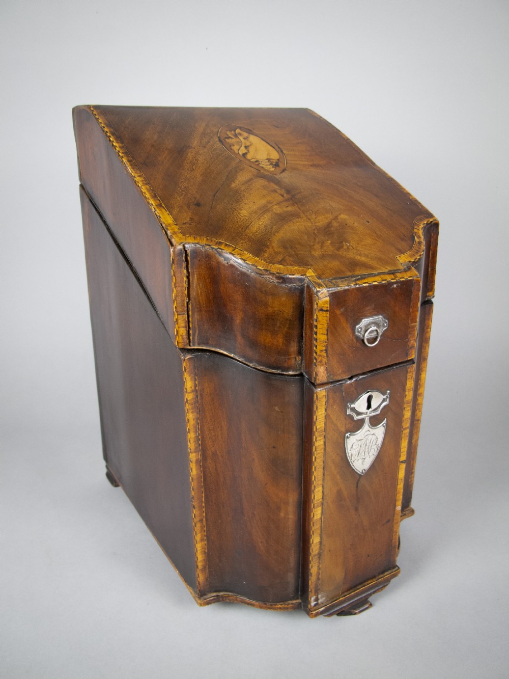 George III Flame Mahogany Cross-Banded Cutlery Box with Original Interior. View III