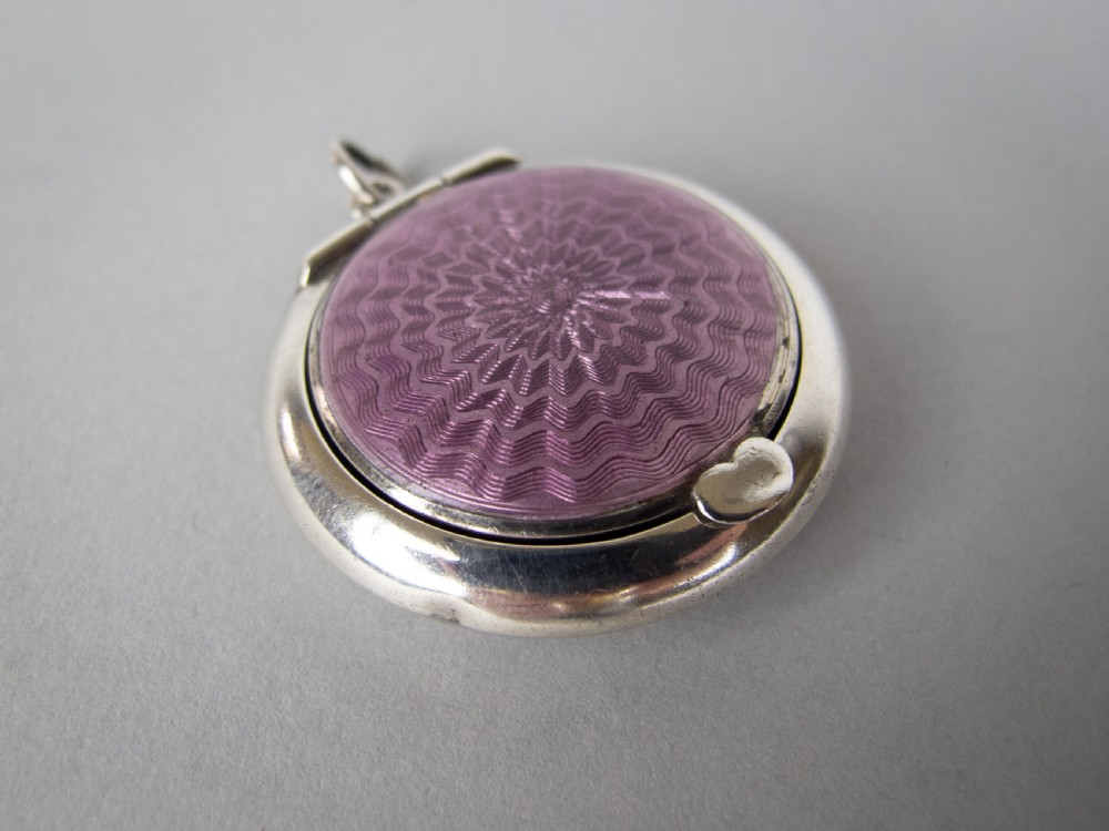 Sterling Silver & Lilac Guilloche Enamel Mirror Compact by Crisford & Norris, 1921. View II
