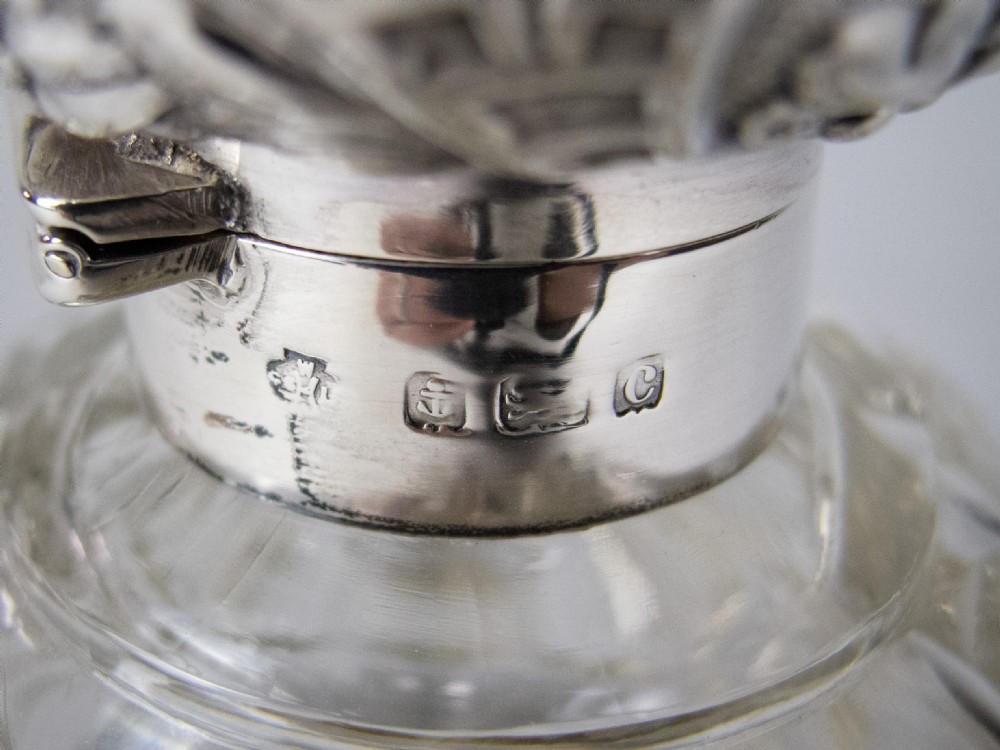 Large Sterling Silver & Cut Glass Scent Bottle by William Hutton & Sons, Birmingham, 1902. View III