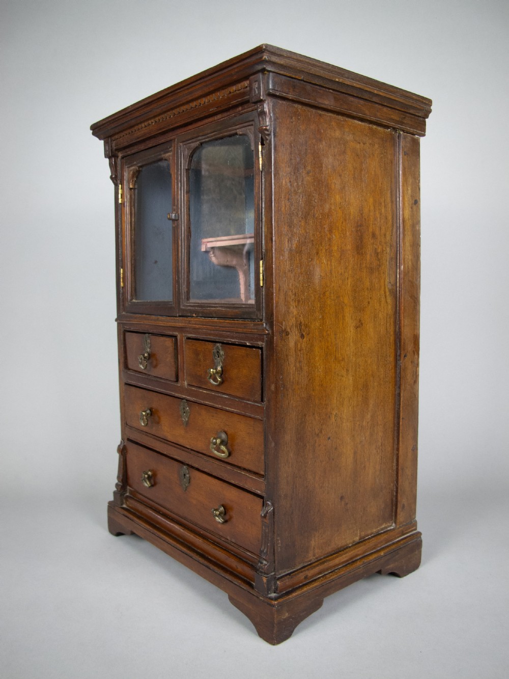 George III Miniature Mahogany Glass Fronted Cabinet - Apprentice Piece. View IV