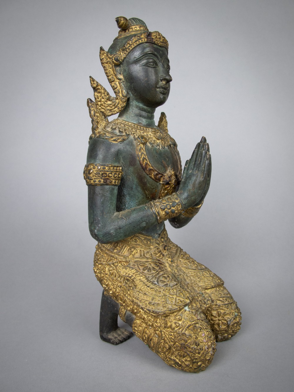 Early 20th Century Gilt Bronze Kneeling Asian Deity. View II