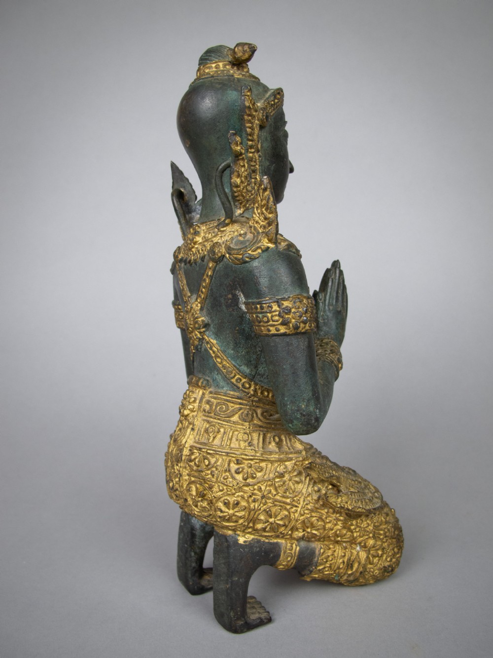 Early 20th Century Gilt Bronze Kneeling Asian Deity. View IV