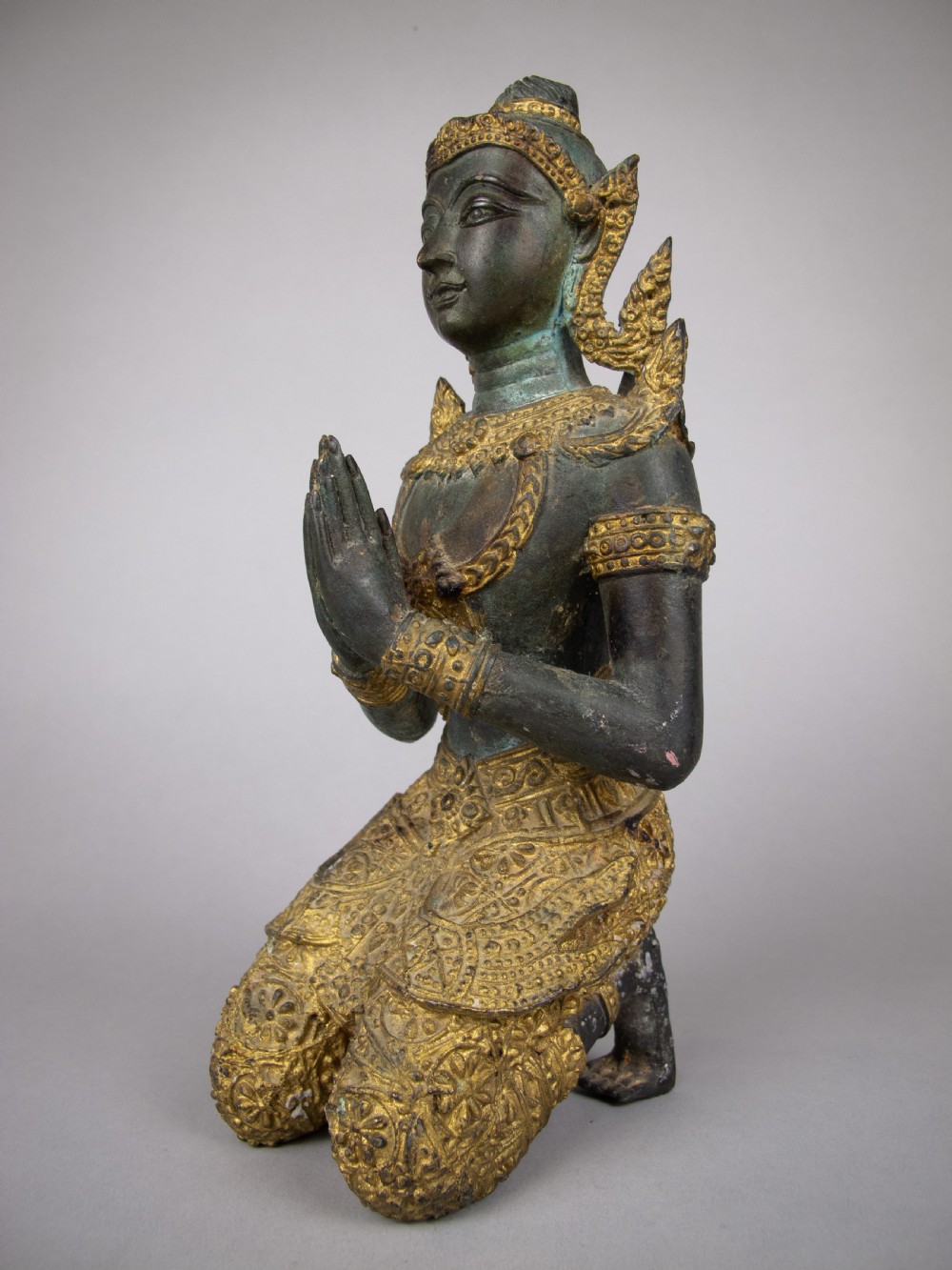 Early 20th Century Gilt Bronze Kneeling Asian Deity. View V