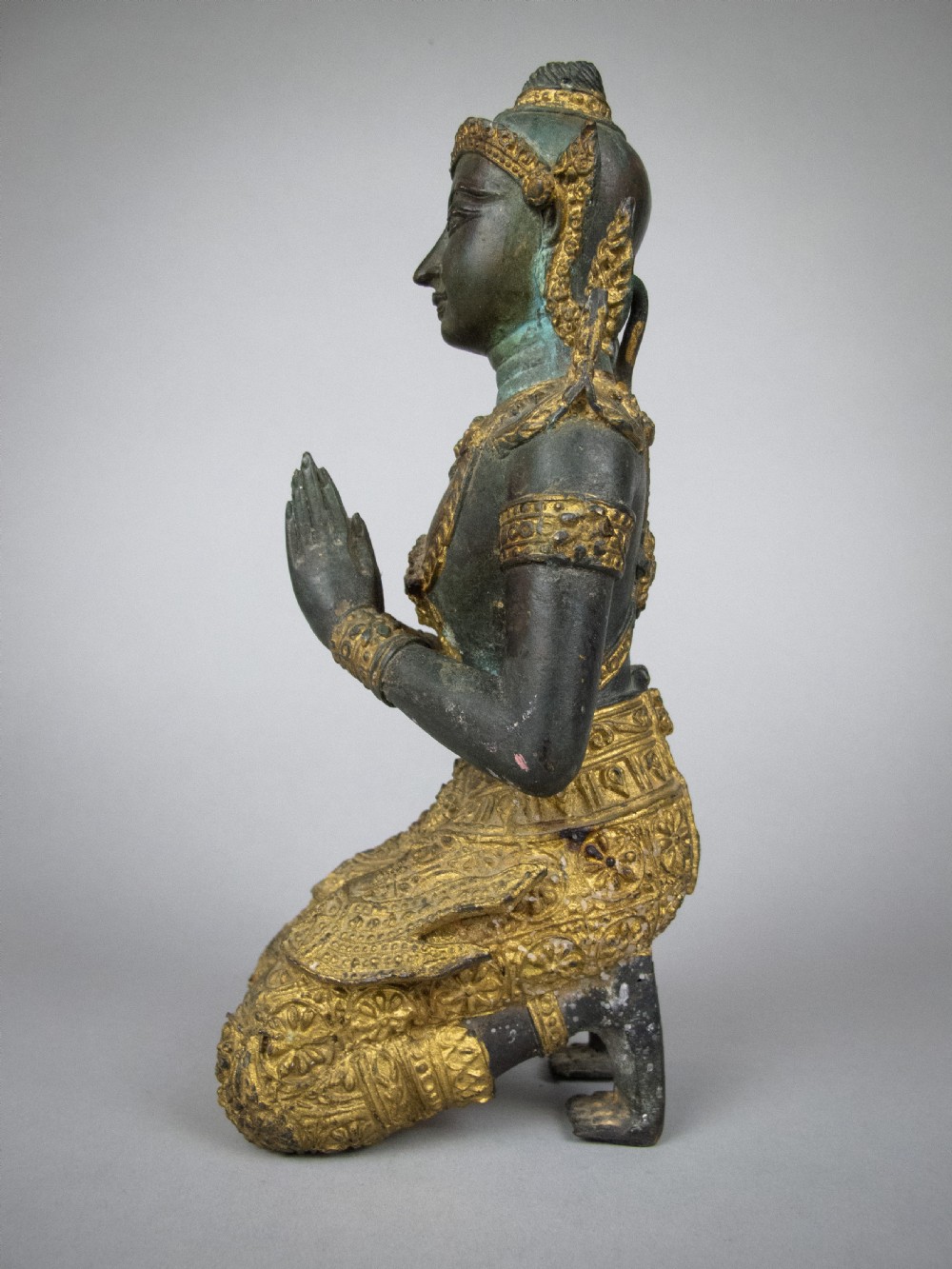 Early 20th Century Gilt Bronze Kneeling Asian Deity. View VII