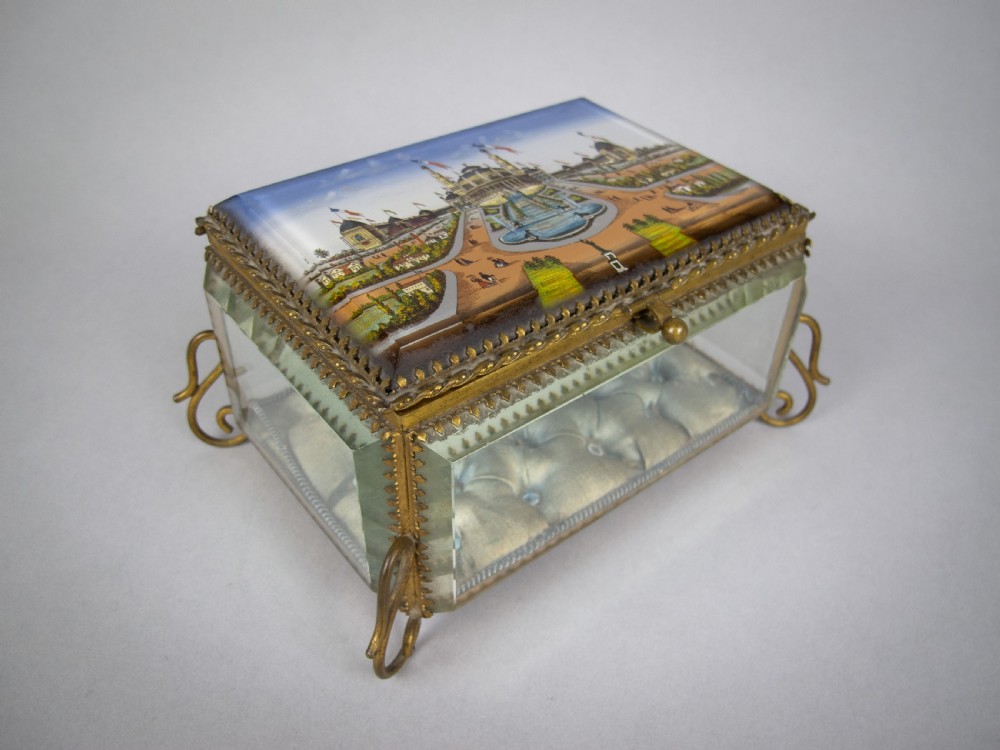 Antique French Brass & Bevelled Glass Casket. Exposition Universelle, Paris, 1878.