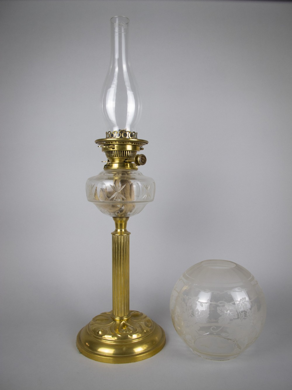 Large Brass Corinthian Column Oil Lamp With Hinks No. 2 Duplex Burner View III