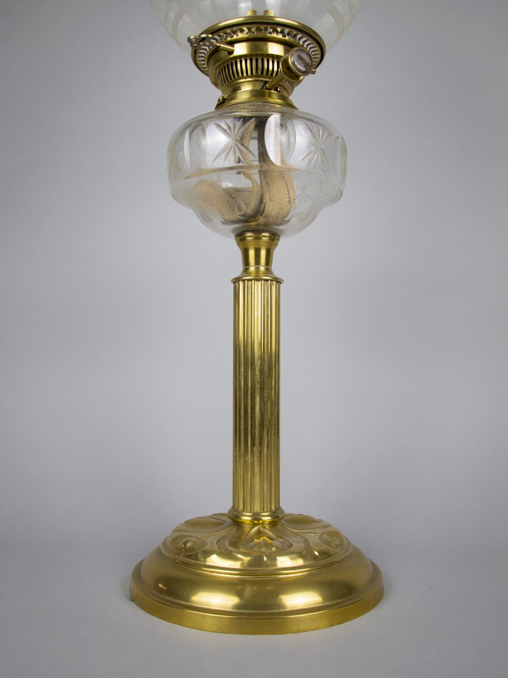 Large Brass Corinthian Column Oil Lamp With Hinks No. 2 Duplex Burner View IV