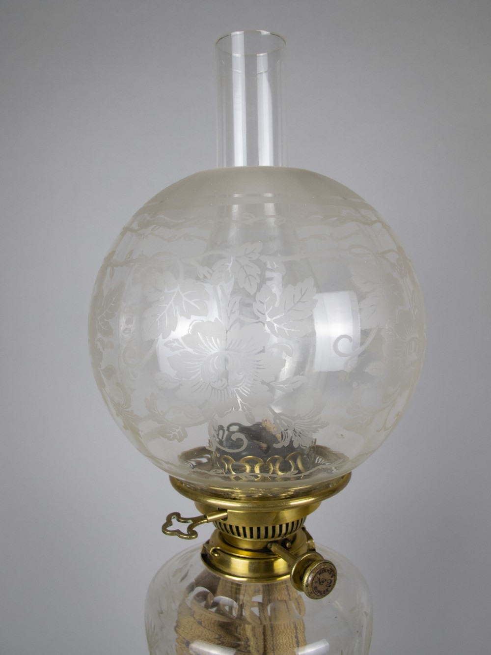 Large Brass Corinthian Column Oil Lamp With Hinks No. 2 Duplex Burner View VIII