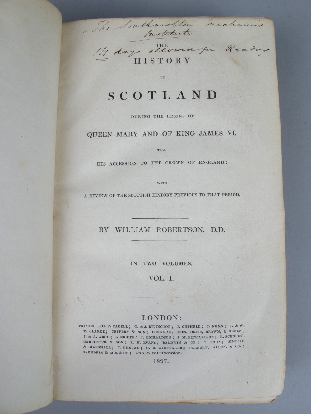 1827 The Works Of William Robertson: The History Of Scotland - Two Volumes. View IX