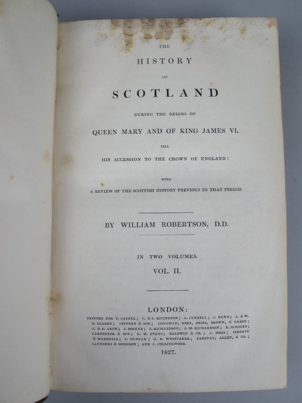 1827 The Works Of William Robertson: The History Of Scotland - Two Volumes. View XII
