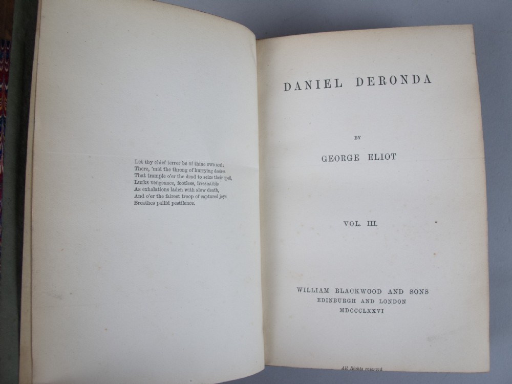 1876 Daniel Deronda by George Eliot. First Edition. Leather Binding. View VI