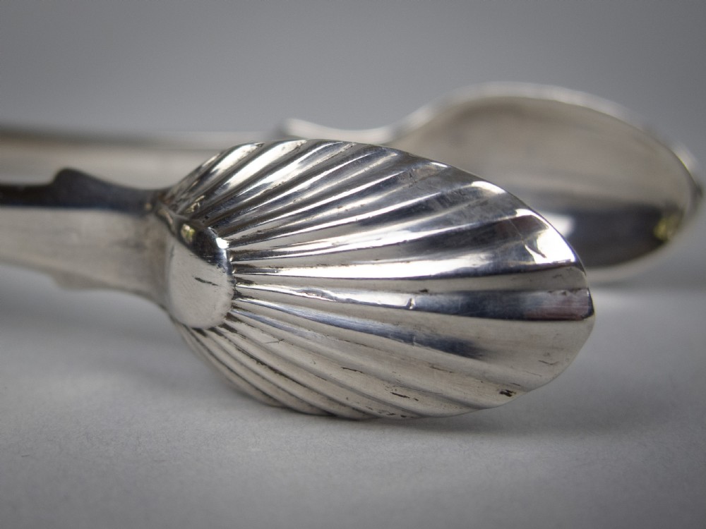 Large Sterling Silver Sugar Tongs. James & William Marshall, Edinburgh, 1840. View III