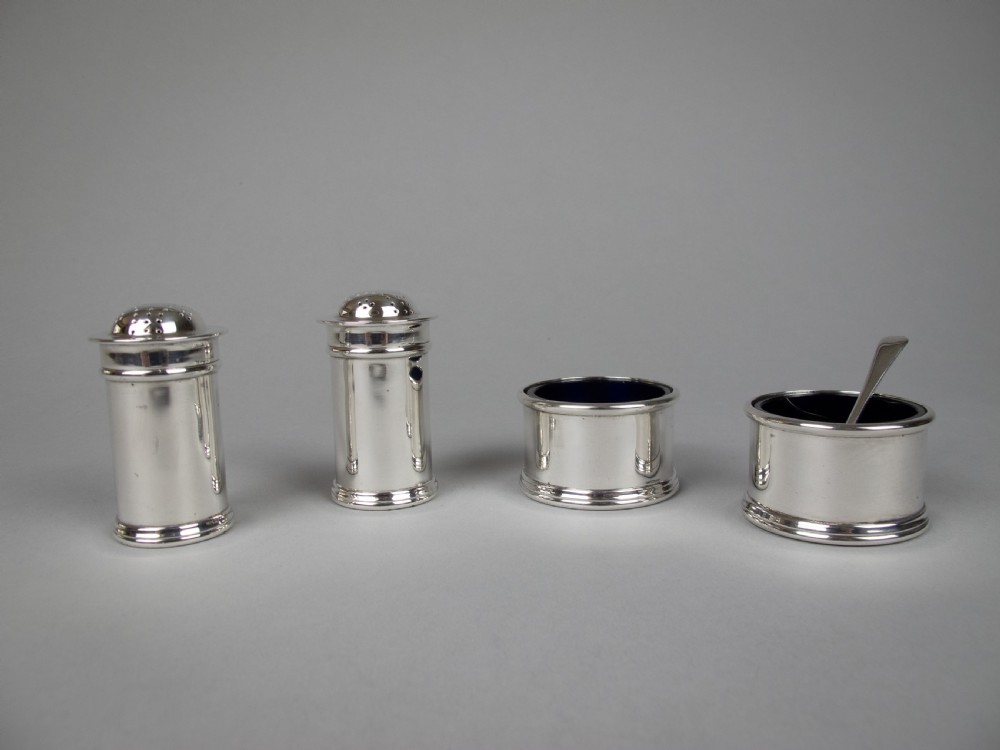 Scottish Sterling Silver Four Piece Cruet Set by James Weir, Glasgow, 1924.