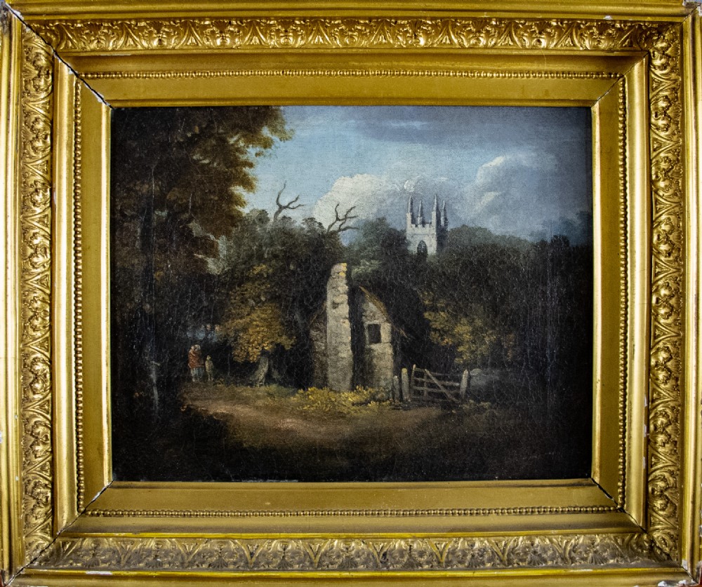Early 19th Century Oil of Weston Church, Bath, In The Manner Of Thomas Gainsborough, by Norwich School Artist.