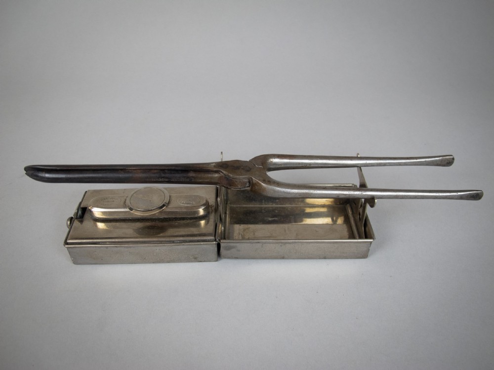 C.1920 Harrods of London Marcel Depose Acier Curling Tongs & Spirit Burner