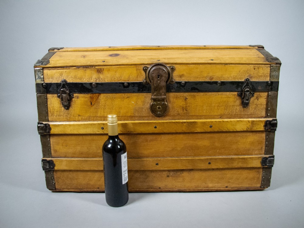 19th Century Domed Pine Iron Bound Trunk by Eagle Lock Co, USA. View II