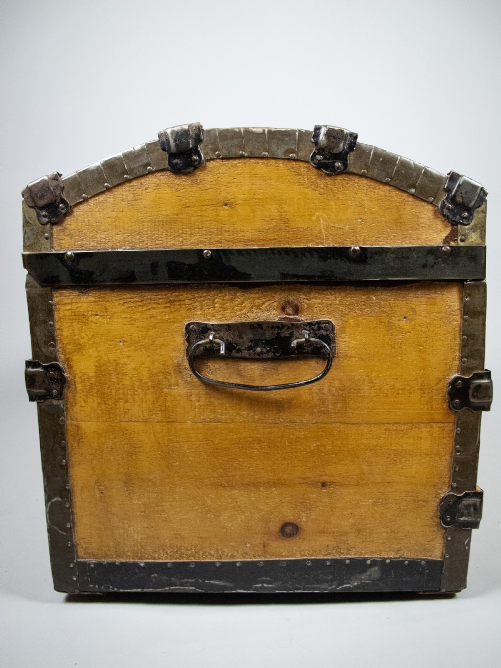 19th Century Domed Pine Iron Bound Trunk by Eagle Lock Co, USA. View III