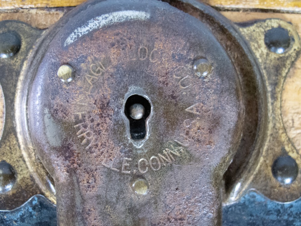 19th Century Domed Pine Iron Bound Trunk by Eagle Lock Co, USA. View IV