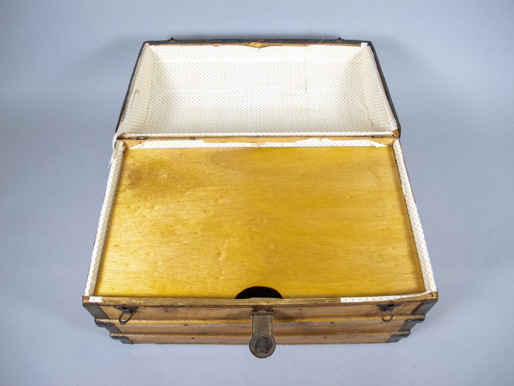 19th Century Domed Pine Iron Bound Trunk by Eagle Lock Co, USA. View VI