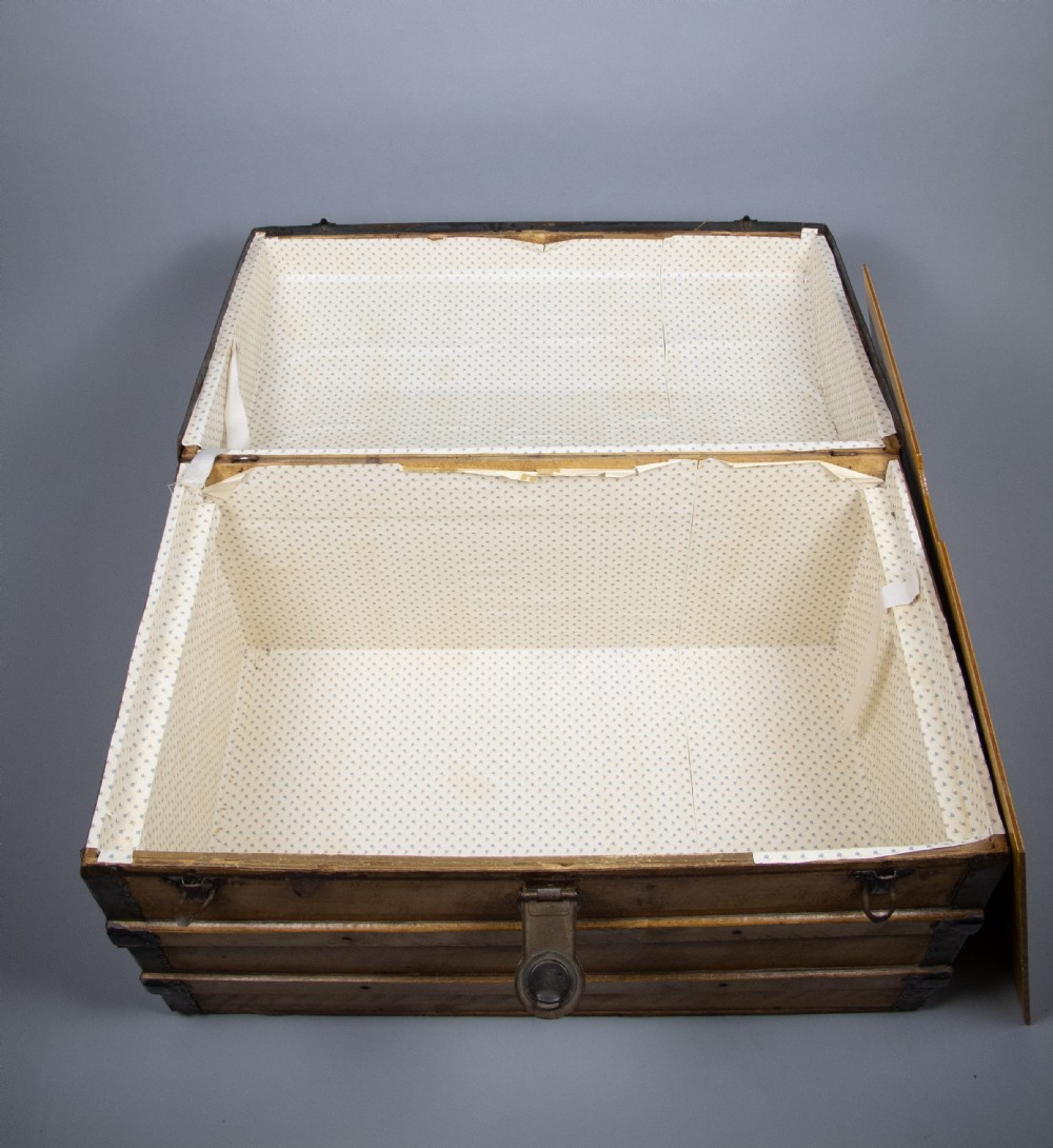 19th Century Domed Pine Iron Bound Trunk by Eagle Lock Co, USA. View VII
